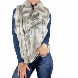 Cache sz 12 Leather Rabbit Fur Vest